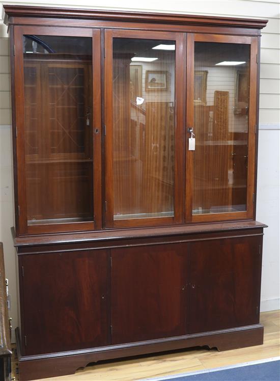 A mahogany triple display cabinet W.150cm